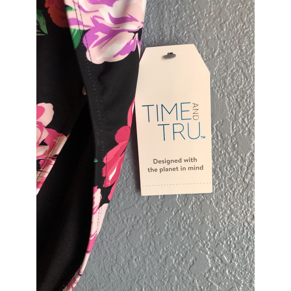 Time & Tru Fashion Swim Bottom XL Garden Bloom Black Floral High‎ Leg/Waist - Picture 2 of 8